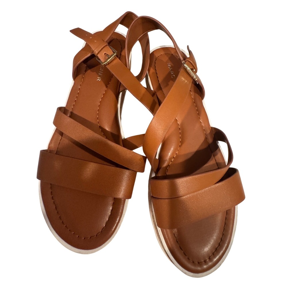 Marc Fisher Womens Cognac Brown Strappy Platform Wedge Sandals Size 7M